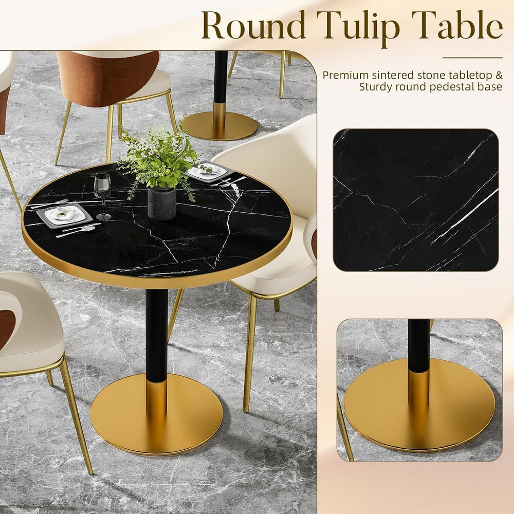 31.5" Round Tulip Table with 1.2" Thick Nero Marquina Sintered Ston...