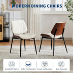 Garvee Dining Chairs Set of 2, Mid-Century Modern Upholstered Retro PU Leather Kitchen Chairs with Walnut Bentwood Back and Metal Legs Adjustable Feet for Kitchen Dining Room, White Shell Strips