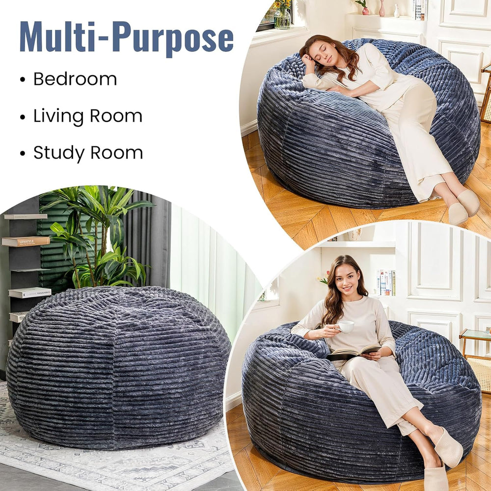 5FT Bean Bag Chair, Giant Bean Bag Chairs with Memory Foam Filled, Bean Bag C...