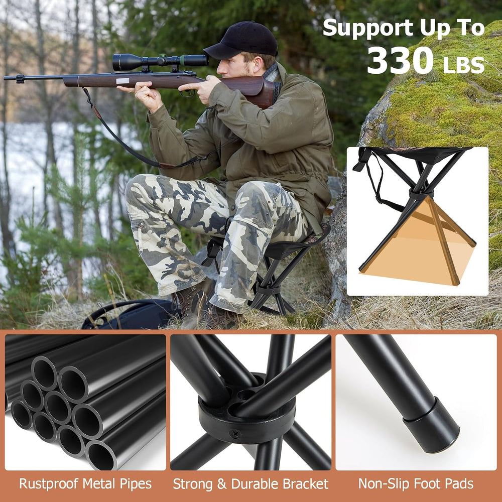 GYMAX 2 Pack Folding Stool, Portable Tripod Lightweight Hunting Stool with Sh...