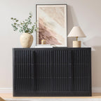 Black Fluted Dresser for Bedroom, 47" Wide 6 Drawer Dresser, Modern TV Stand Set, Curved Profile Design, Chest of Drawers with Solid Wood Handle for Living Room, Bedroom, Hallway