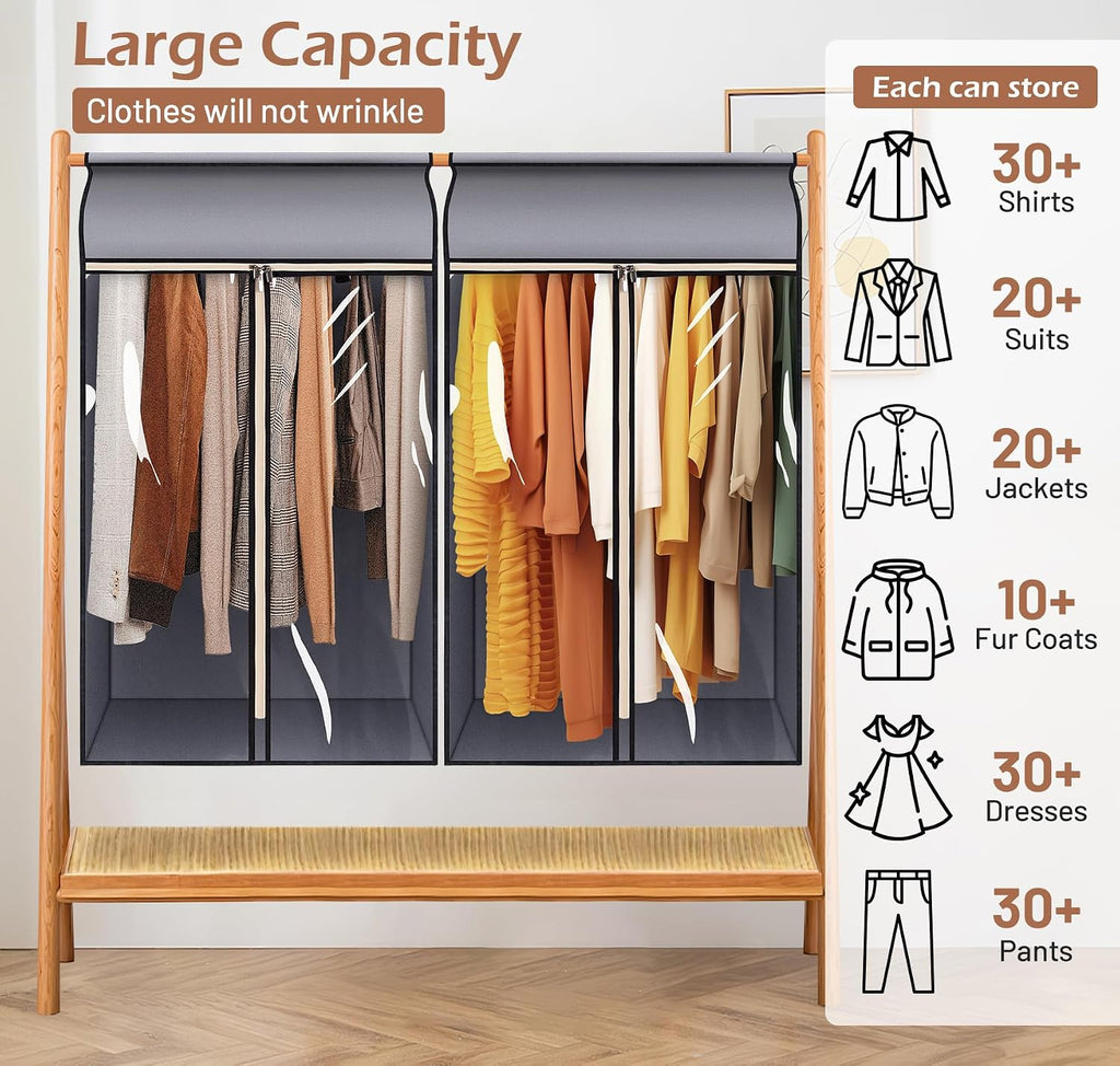 MISSLO 43" Hanging Garment Bags for Hanging Clothes Fully Enclosed Coat Bags for Closet Storage Clothes Cover with Large Clear Window and 3 Zippers (Rack not included), 2 Packs
