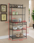Kings Brand Furniture - 5-Tier Standing Kitchen Bakers Rack for with Storage Microwave Stand, Metal Frame with Marble Finish - Black