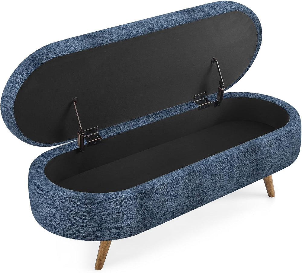 43.5" Storage Ottoman Bench, Dark Blue | Safety Hinge, Linen, Upholstere...