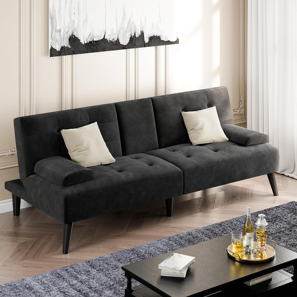 Shintenchi 64" Futon Sofa Bed, Velvet Foldable Couch, Upholstered Lovese...