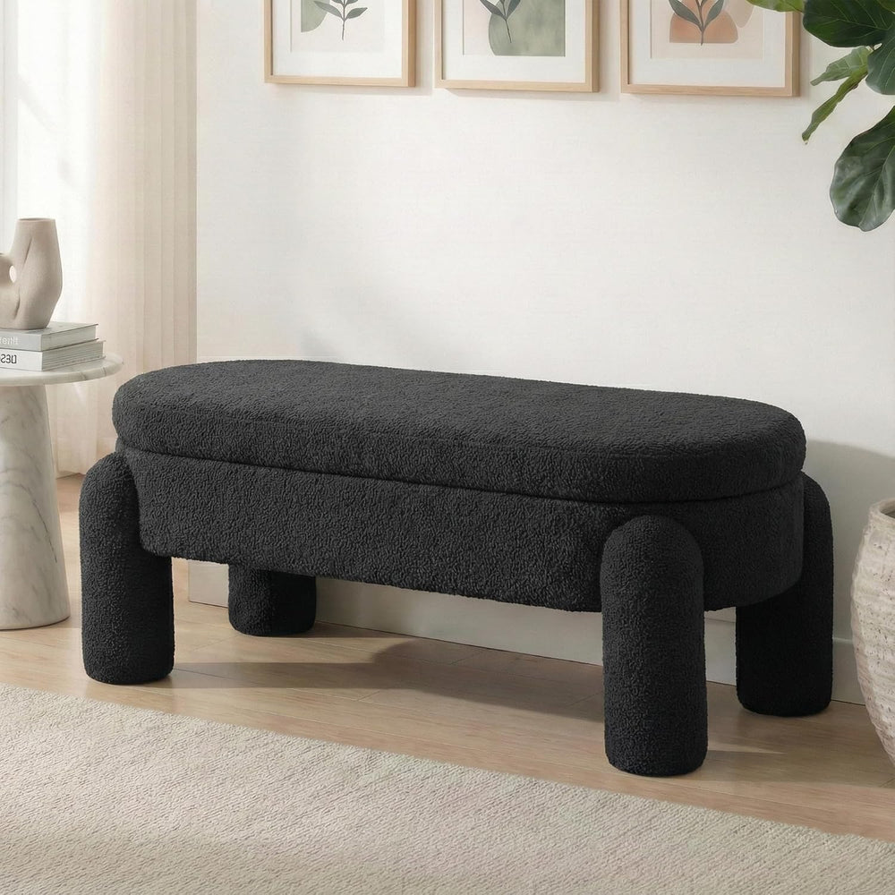 Upholstered Storage Ottoman Bench,45.1" Modern Bench,Large Sherpa Ottoma...