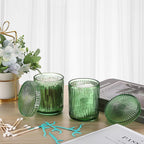 2 Pack Glass Qtip Holder with Lid, Qtip Dispenser Bathroom Storage Jars- Glass Apothecary Jars for Cotton Ball, Swab, Pads, Floss Picks, Bathroom Accessories Organization and Vanity Organizer(Green)
