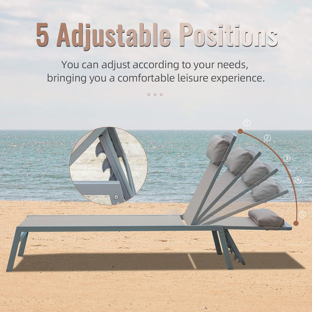 Domi Patio Chaise Lounge Set of 3, Aluminum Lounge Chairs with 5 Adjustable P...