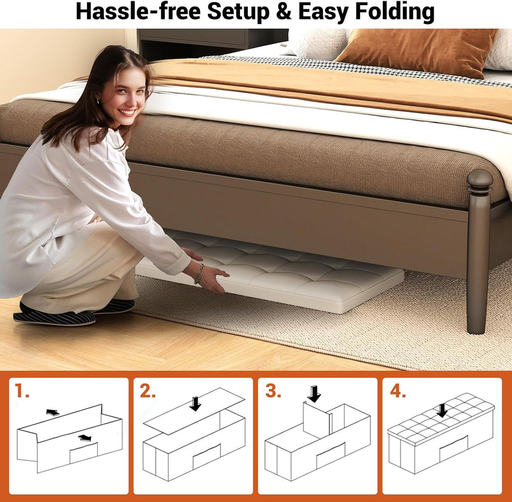 43 Inches Folding Storage Ottoman Bench, Foldable Foot Rest Stool End of Bed ...