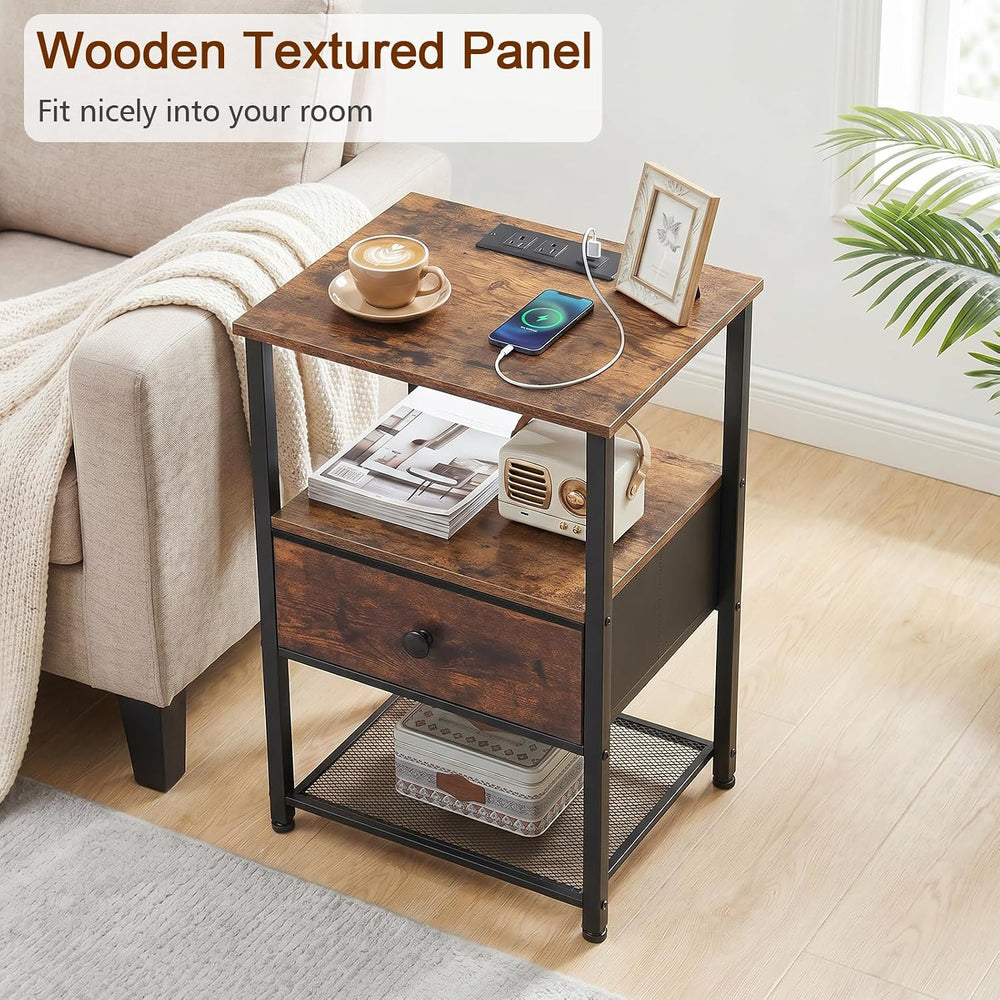 LOAKEKEL Nightstands Set of 2 with Charging Station, Side Tables Bedroom | Ni...