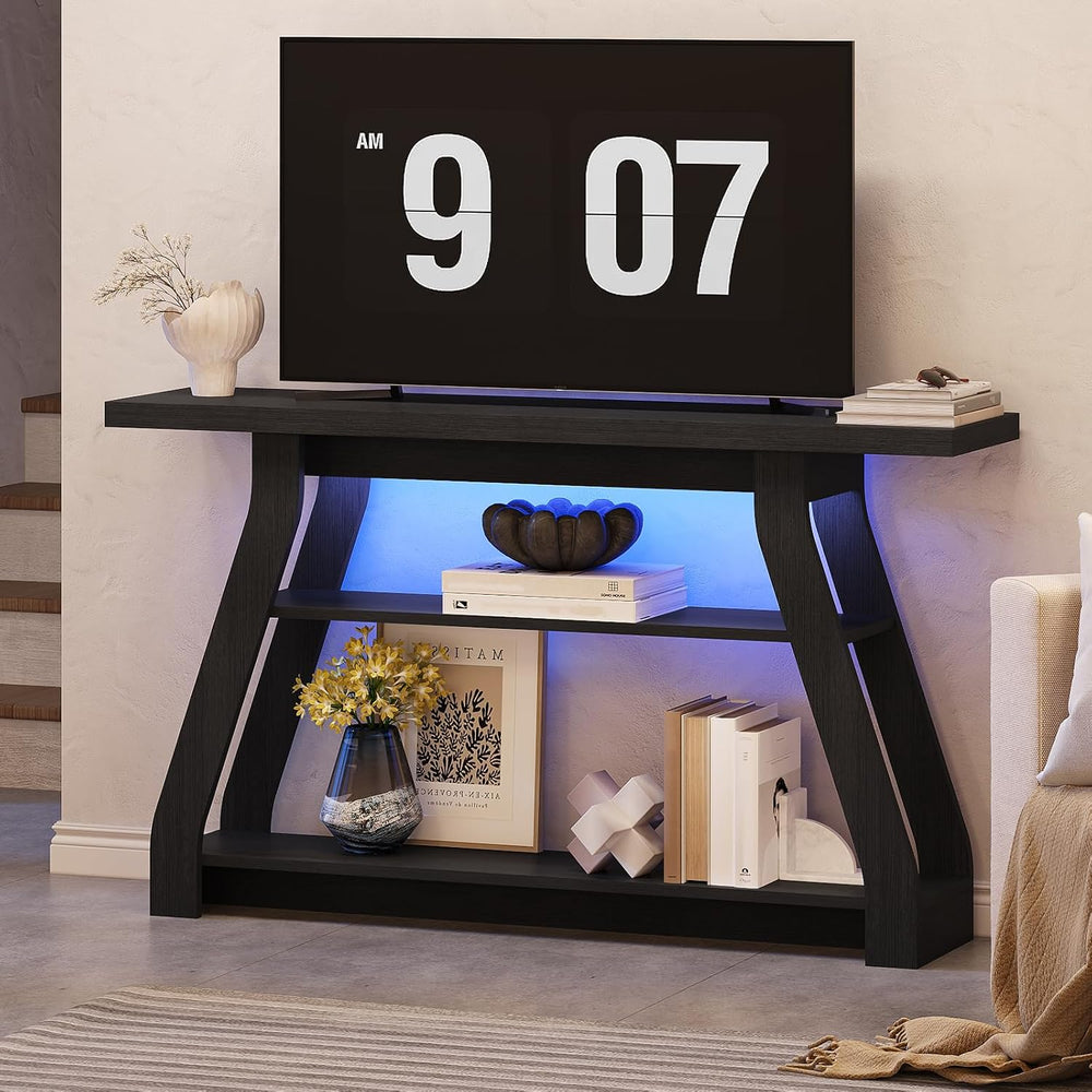 55-Inch Black Entryway Table, Modern Console Tables 3-Tier Couch Table Behind...