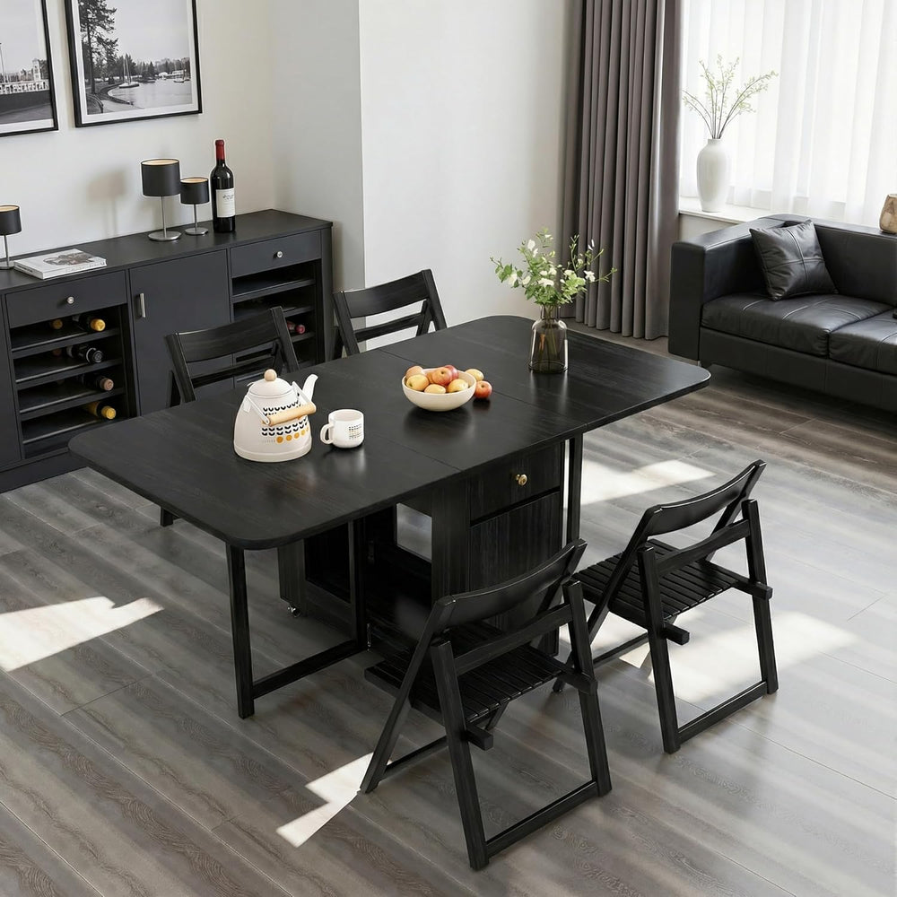 Folding Dining Table and Chairs - 51" Fully Assembled Drop Leaf Table 4-...