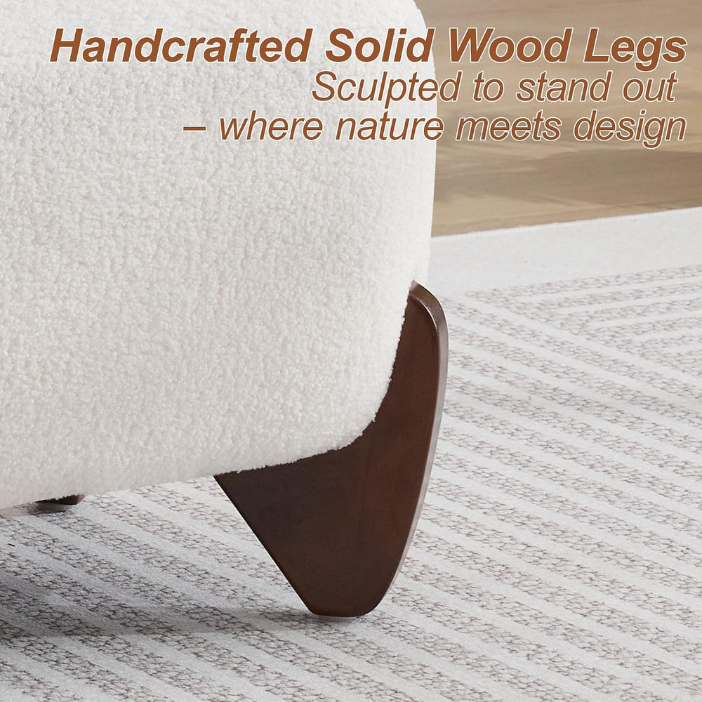 WUTUTUEE 28.7" Sherpa Boucle Ottoman with Solid Wood Legs, Modern Uphols...