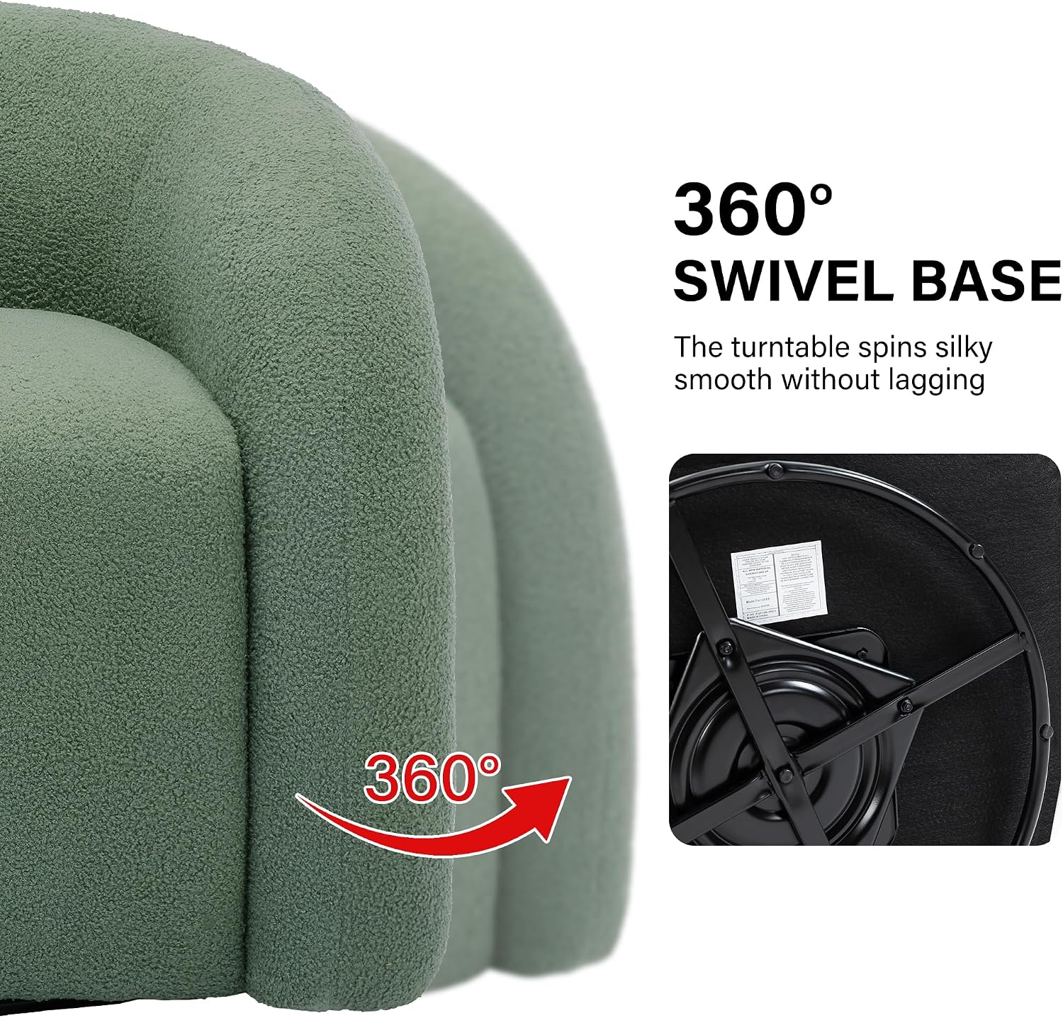 Boucle Swivel Barrel Accent Chair, No Assembly, Green, Set of 2 | Armchair Design, Boucle Fabric, Solid Wood Frame & 360° Metal Swivel Base, For Living Room, Bedroom, Reading & Waiting Room
