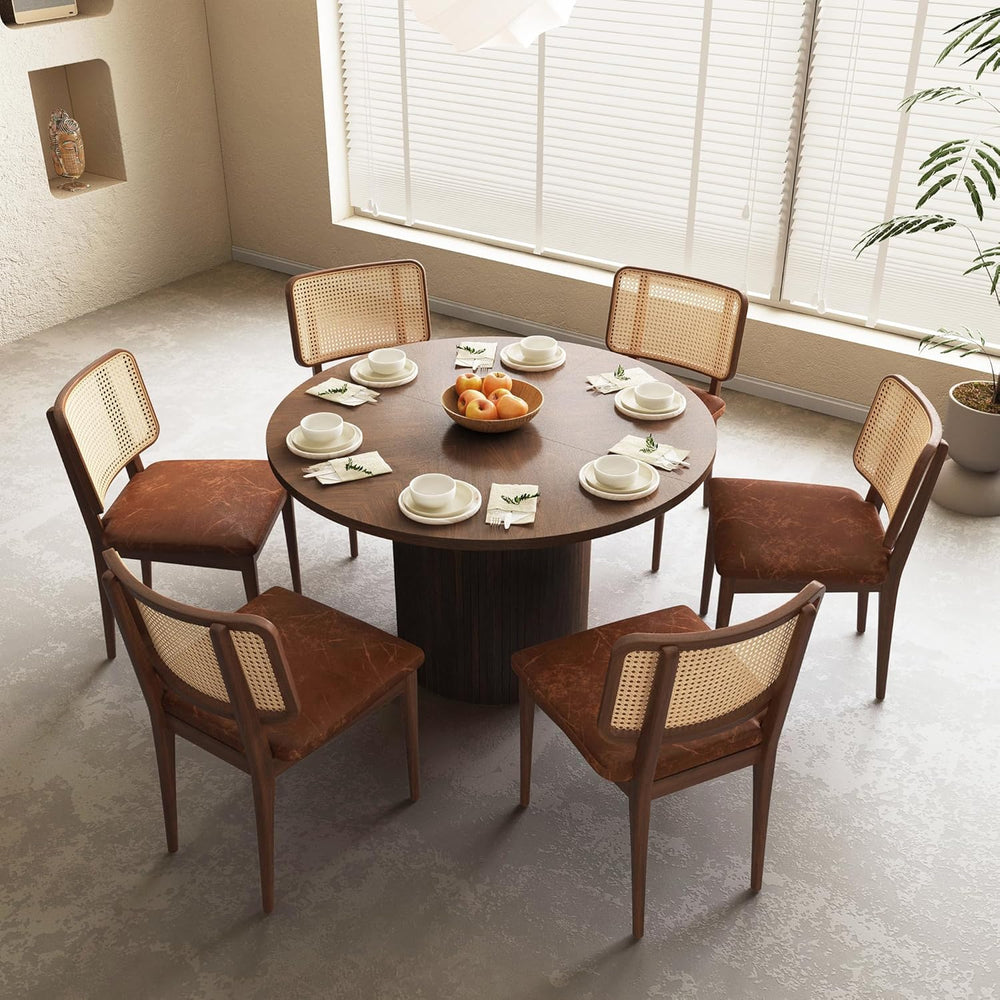 QHITTY Fluted Round Dining Table, 47-inch Wood Kitchen for 4, Farmhouse Circl...