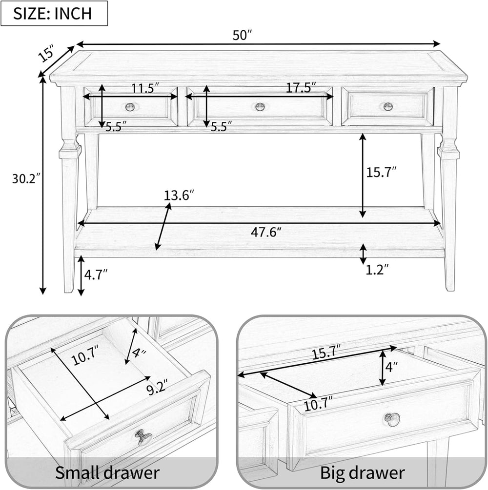Knocbel 50" Retro Style Console Table Solid Wood Frame Sofa Table with B...