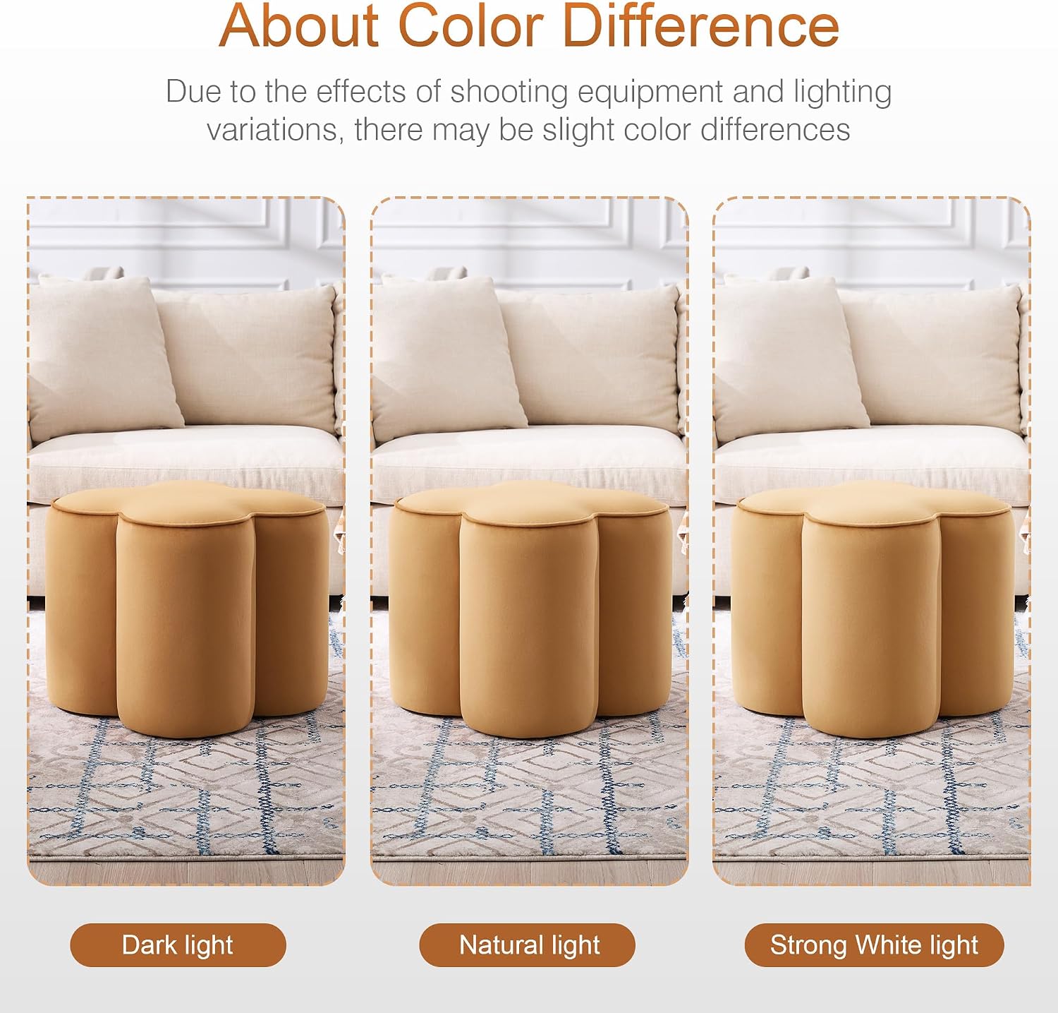 Zesthouse Flower Pouf Ottomans Foot Rest Set of 2, Velvet Poofy Ottomans | Large Ottoman Footstool for Couch, Modern Living Room Stool Seat, Cute Square Vanity Stool for Bedroom, Camel Dorm Foot Stool