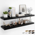 RICHFOCUS 48Inch Floating Shelves for Wall 2 Pack Shelves for Bedroom|Kitchen|Bathroom Wall Mounted Rustic Wood Floating Shelf with Invisible Brackets for Books|Storage|Decor, Black