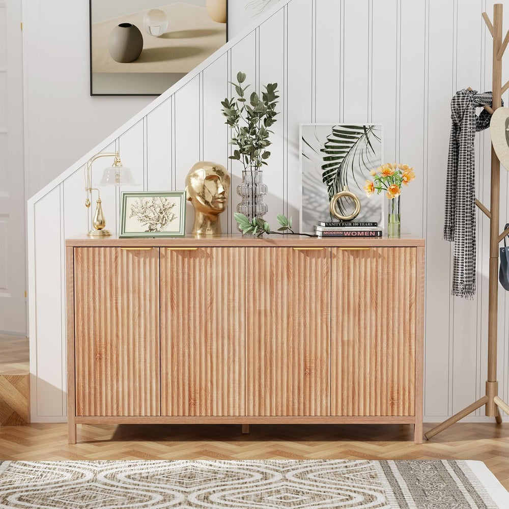 Fluted Sideboard Buffet Cabinet, 55" Large Storage Buffet Cabinet with 4...