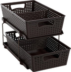 Simple Houseware 2 Tier Bathroom Organizer Tray Pull-Out Sliding Drawer, Under Sink Storage, Brown