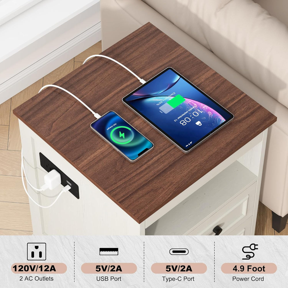 Gadroad 18" Farmhouse Accent Nightstand with Charging Station, End Table...