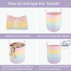 XUANGUO Rope Laundry Basket Hamper for Kids Girl, rainbow | Woven Storage Basket for Living Room Bedroom Boho Tall Baskets for Blanket Toys Pillow Towels Baby Nursery Hamper Bin