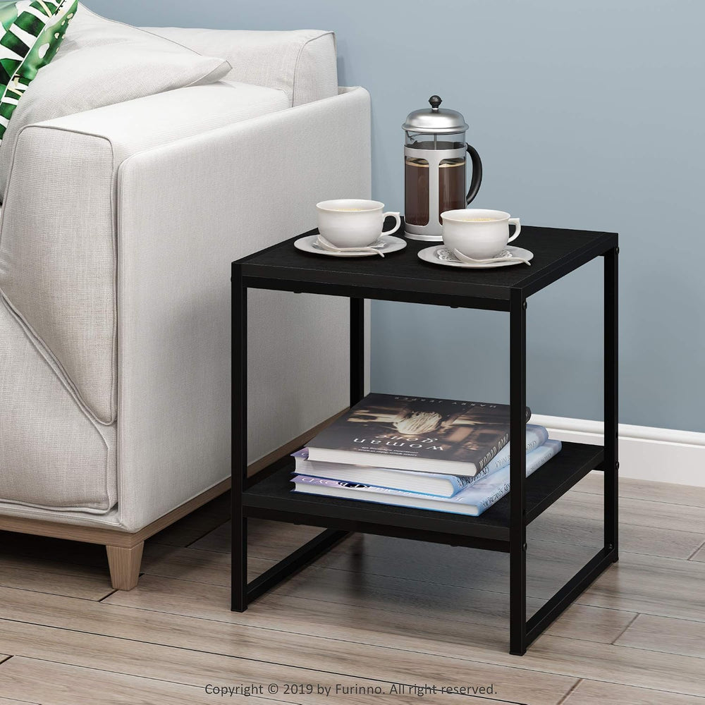 Furinno CAMNUS 2-Tier Metal Frame Side Table, Easy Assembly, Americano | Mode...