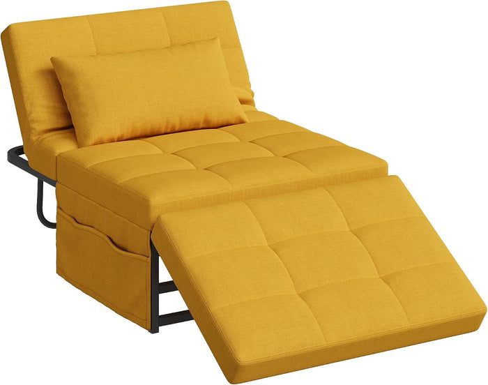 WLIVE Folding Ottoman Bed, Sleeper Chair, 4-in-1 Multi-Function, Convertible Sofa Bed Foot Rest with Adjustable Back for Living Room, Yellow