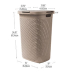 Mind Reader Slim Laundry Hamper with Lid, 60L Clothes Basket, Premium Wicker Design, Plastic, Tan