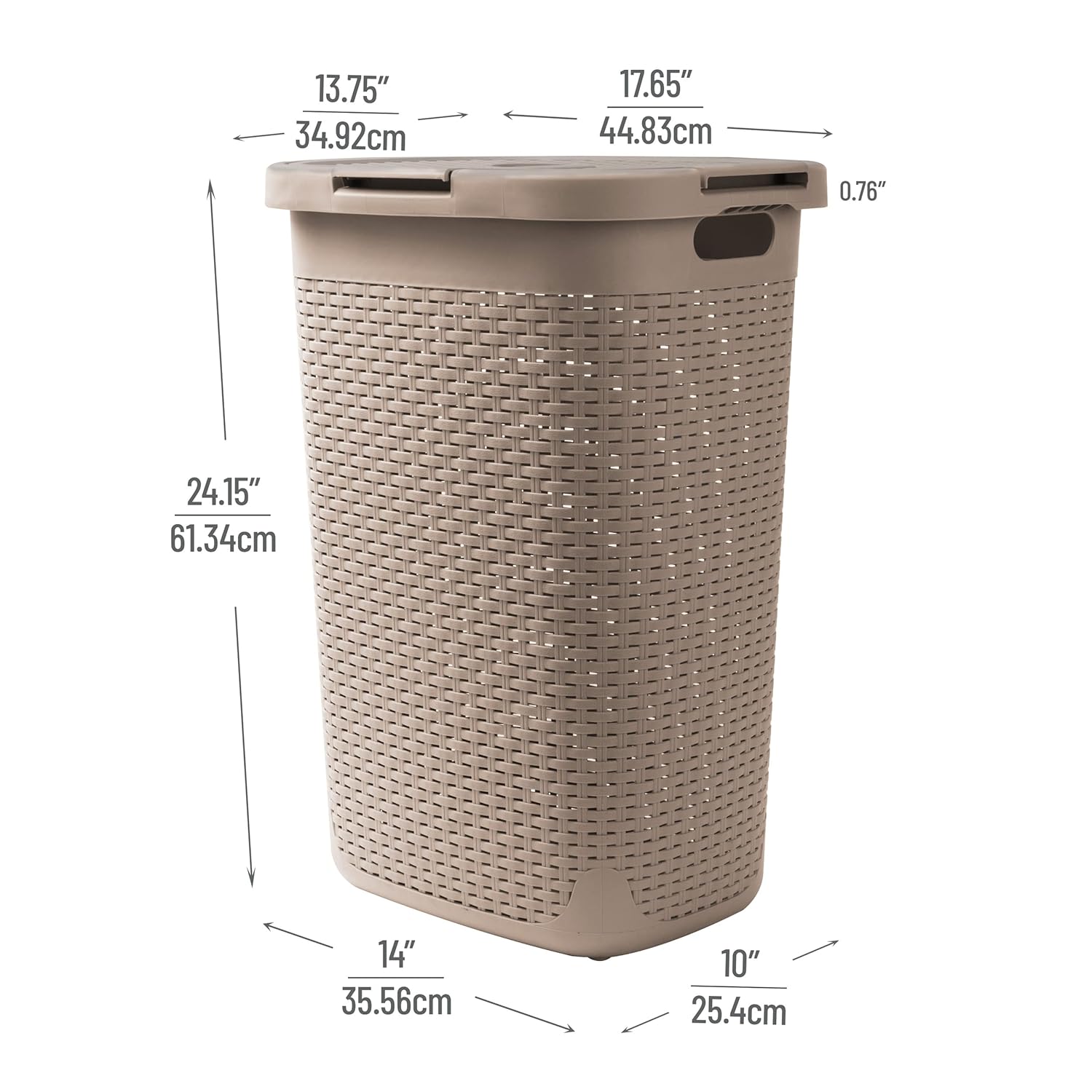 Mind Reader Slim Laundry Hamper with Lid, 60L Clothes Basket, Premium Wicker Design, Plastic, Tan