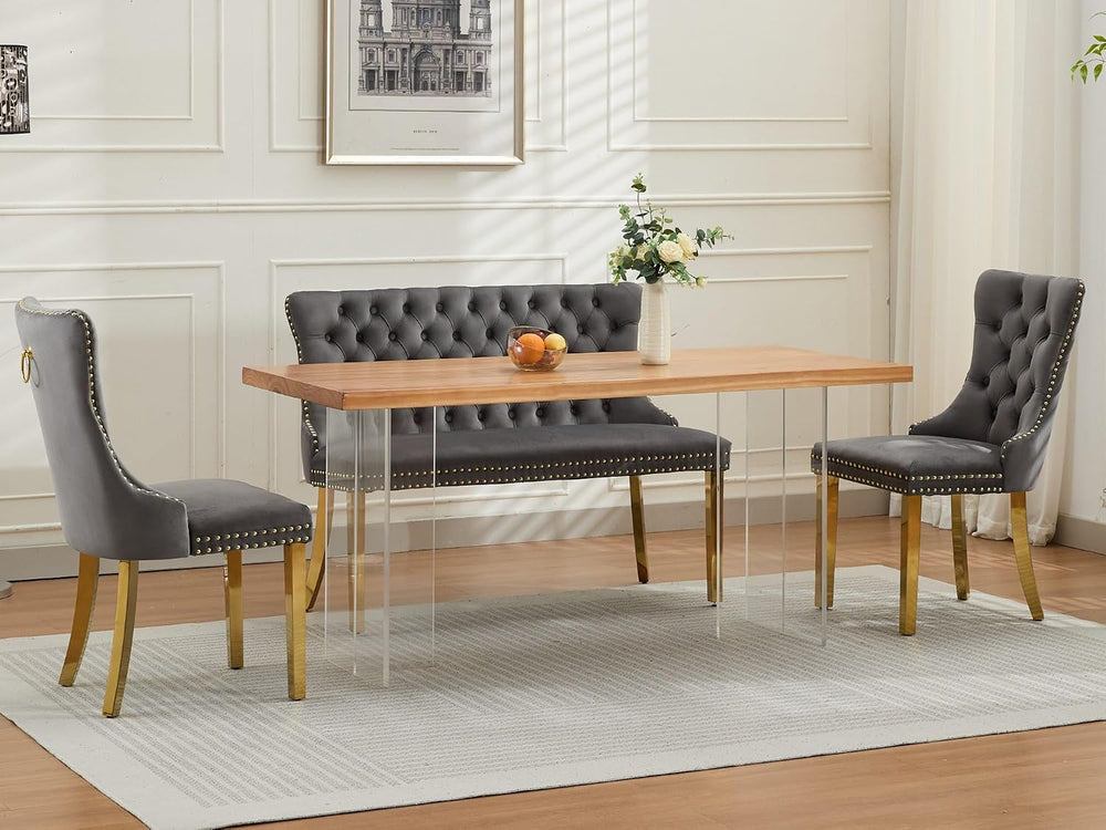 Velvet Upholstered Dining Bench with Back, 45.6'' Tufted Loveseat Ben...