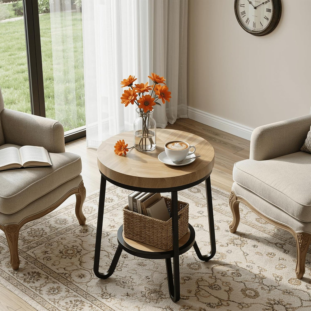 IRONCK Round Side Table, 2 Tier Industrial End Table with Storage Shelf, 19.7...