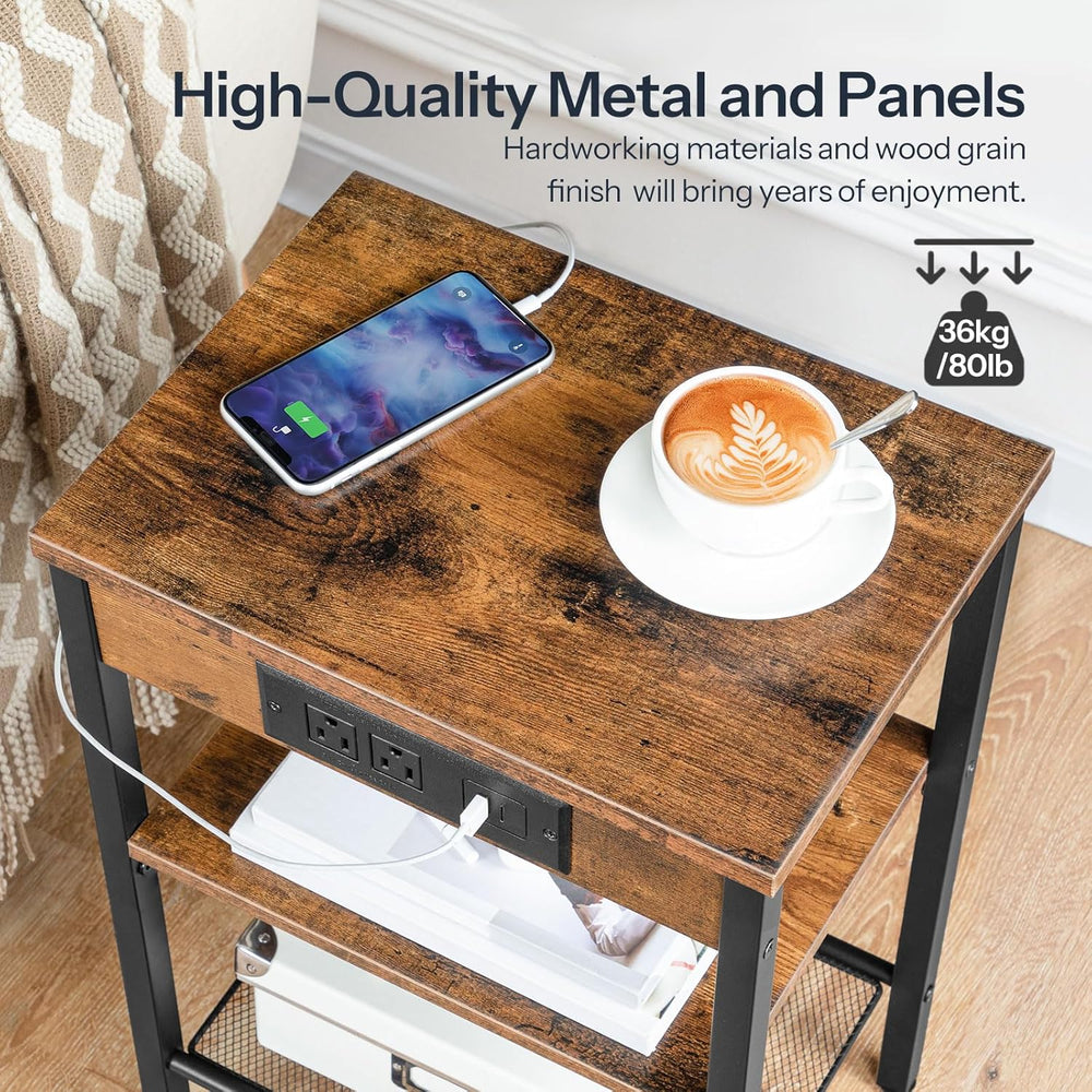 HOOBRO Side Table with Charging Station and USB Port, Small End Table for Sma...