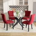 51 Inch Glass Dining Table Set for 4, Rectangular Glass Kitchen Table with 4 Upholstered Velvet Accent Chairs, 5 Piece Modern Dining Room Set, for Home, Apartment, Small Spaces - Red Black