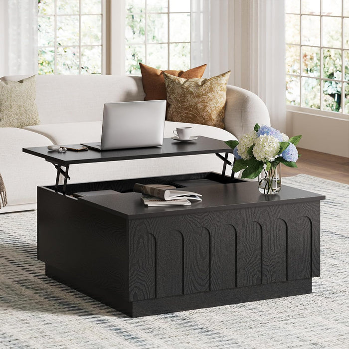 FORTUNETEC 31.5" Lift Top Coffee Table with Storage, Arched Design, Black