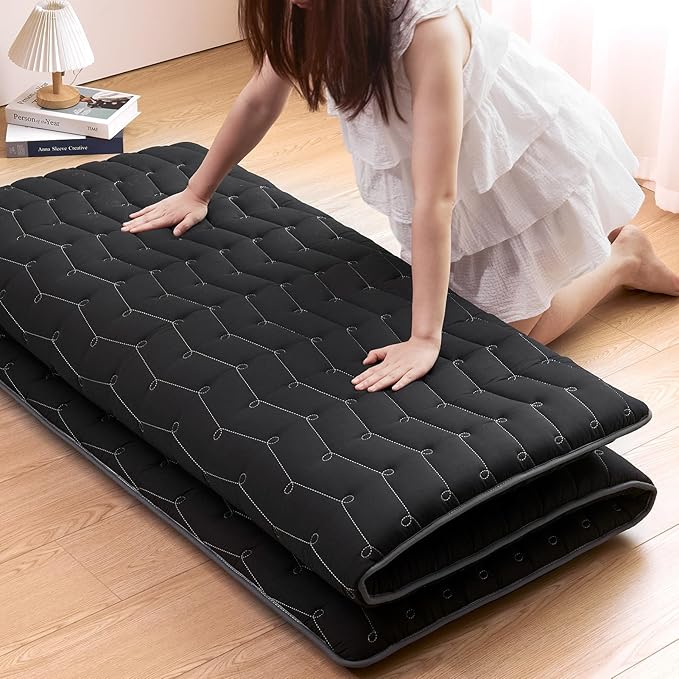 Premium Foam 3.2" Thick Japanese Futon Floor Mattress - Full Size 54"x80" 100% High-Density Foam,Comfortable Sleeping Pad,Tatami Mat for Dorm,Bedroom or Guest Room，Boys Girls Dormitory Pads(Black)