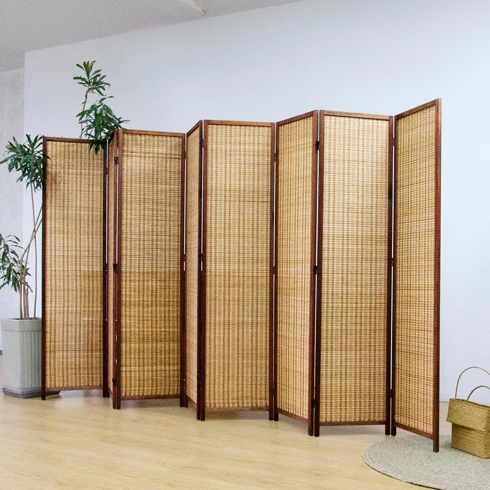 8 Panel Bamboo Room Divider Screen,5.6 FT Tall Bamboo Divider Folding Panel S...