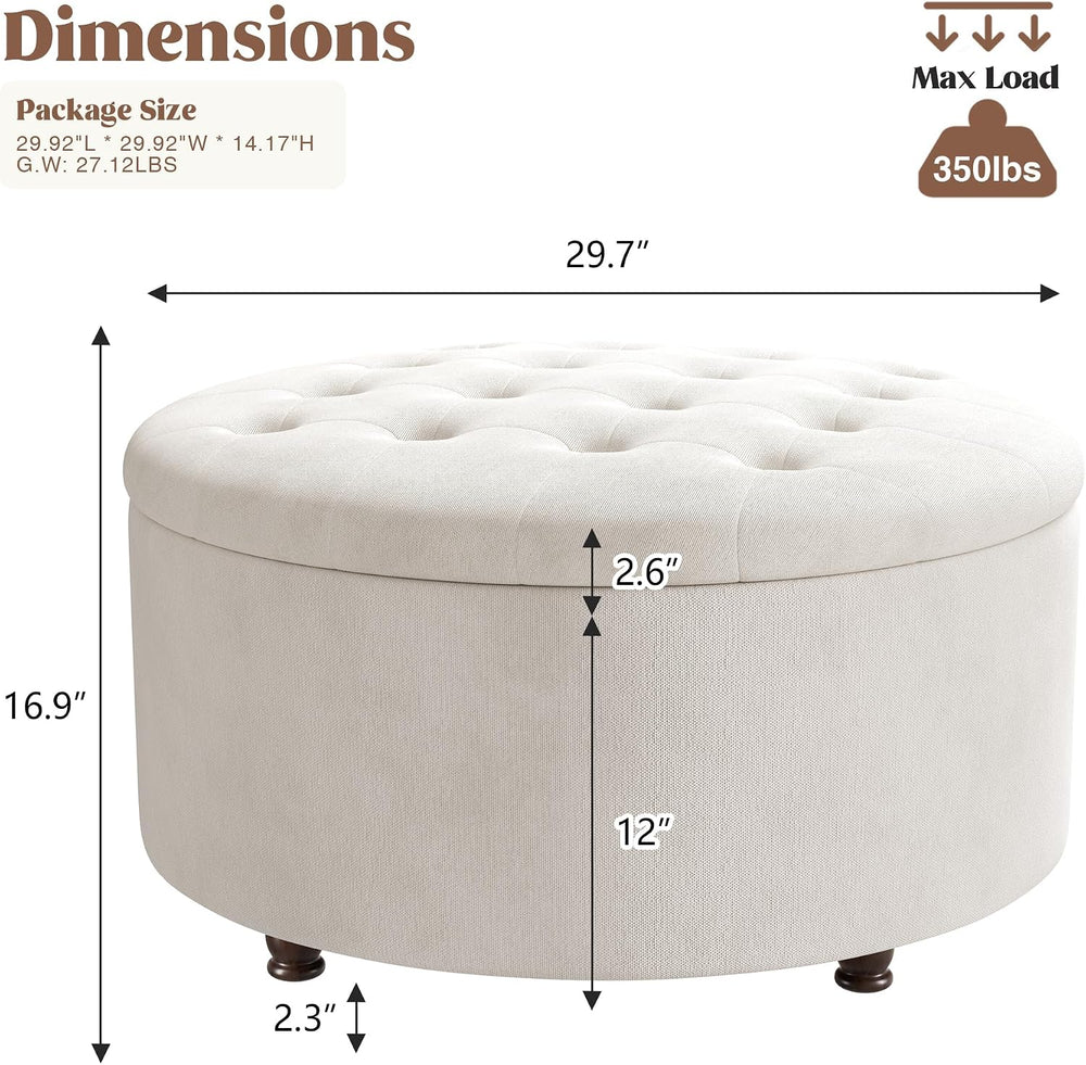 30 Inch Round Storage Ottoman,Modern Tufted Ottomans,Circular Coffee Table wi...