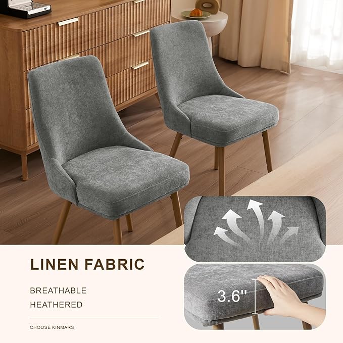 Modern Upholstered Dining Chairs Set of 6 with Thick Seat Cushion and Curved Back, Fabric Farmhouse Dinner Chair for Kitchen, Dining Room,Cafe (Fabric -Dark Gray, Set of 6)