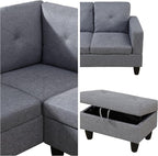L-Shaped Sectional Sofa with Movable Chaise & Storage Ottoman, Lounge 3-Piece Modular Convertible Couches for Living Room, Apartment & Office, Grey