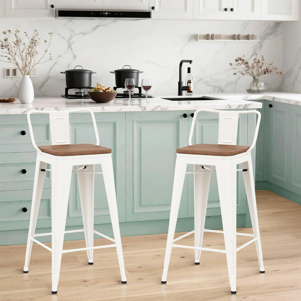 HAOBO Home 30" Bar Stools Set of 2 Bar Height Metal Barstools with Wood ...