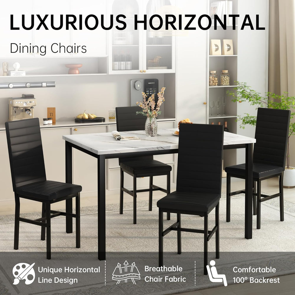 Hooseng 5 Piece Dining Table Set for 4, Faux Marble Kitchen Table with Uphols...
