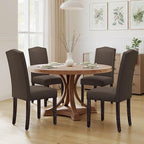 LSSPAID Dining Chairs Set of 4, Modern Comfy Linen Upholstered Parsons Dining Room Chairs with Bronze Nail Head Trim and Brushed Solid Wood Legs, Coffee