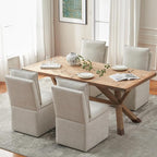 VKNOW Upholstered Dining Chairs Set of 4, Modern Rolling Chairs with Wheels and Storage, Linen Armless Chair with Backrest and Cushion, Dining Room Chairs for Living Room Kitchen Bedroom, Beige