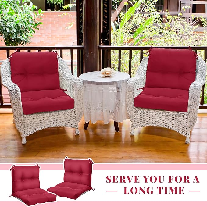 Geetery Outdoor Chair Cushions Set of 4 for Patio Lawn Furniture Wicker Rocking Dining Chairs 42x21x4 Inch High Back Seat Pads Replacement with Ties Weather-Resistant Fade-Resistant Indoor(Dark Red)