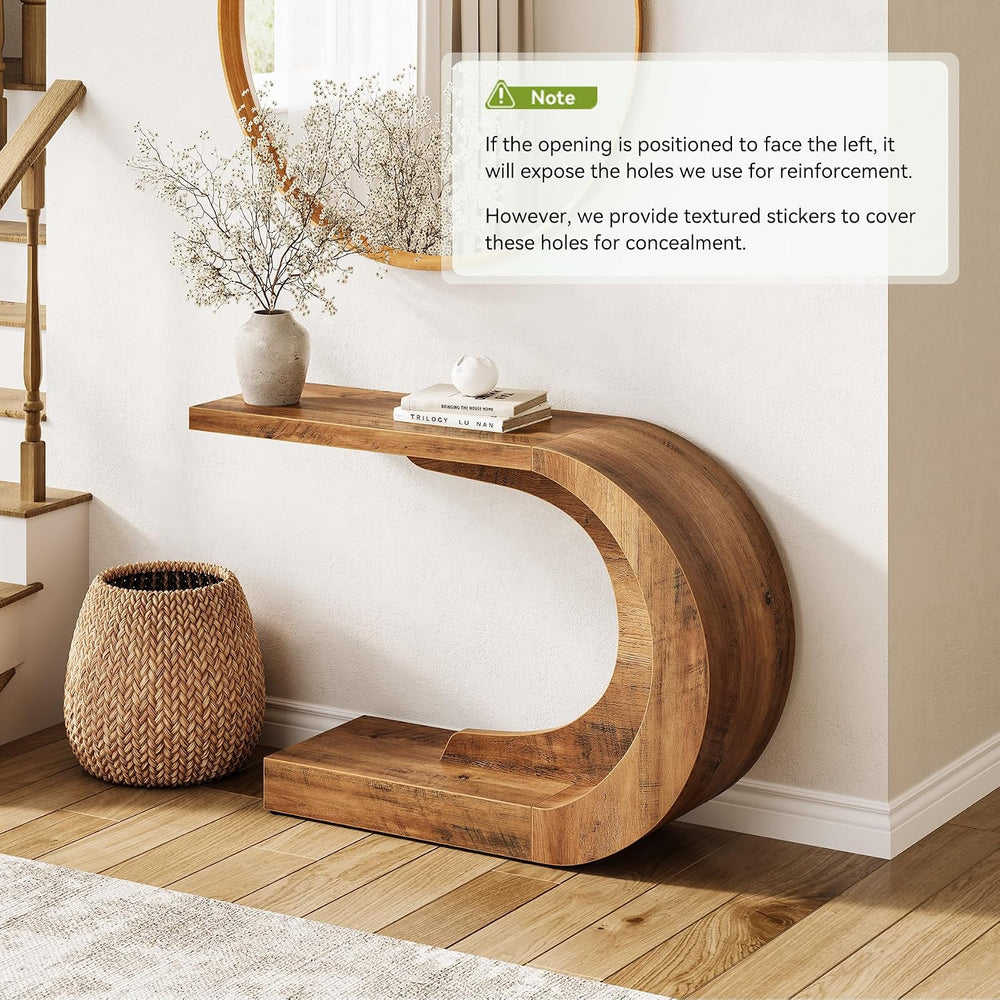 LITTLE TREE 43.3-Inch Farmhouse Console Table, 2-Tier C-Shaped Sofa Table Beh...