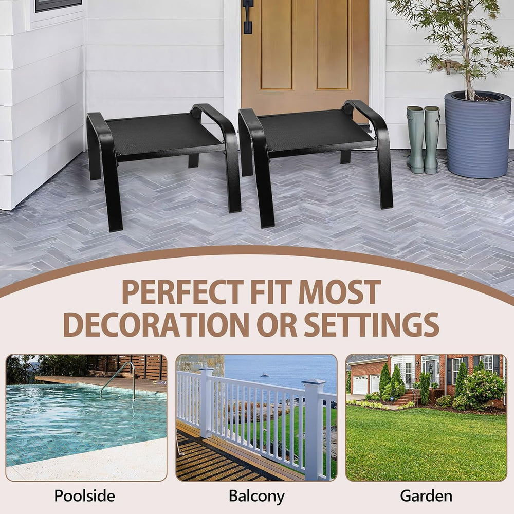 Outdoor Footstools All Weather Ottomans Solid Steel Frame Footrest Seat Side ...
