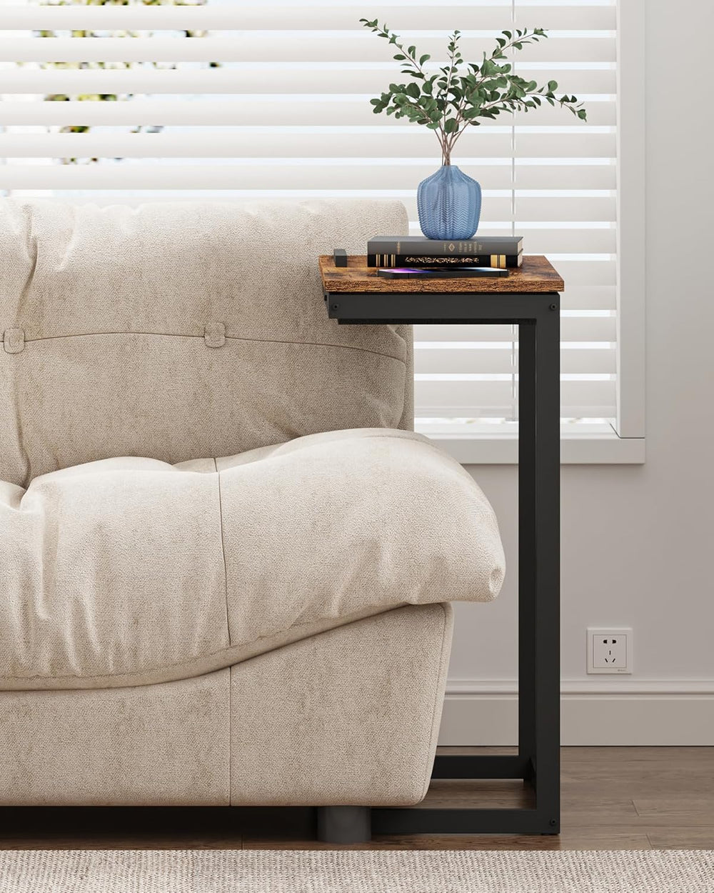 TUTOTAK C Shaped End Table, Tilting Laptop Stand Side Table, Under Couch Tabl...