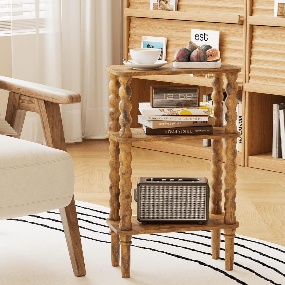 Veegle Side Table, Small End Table with Storage Shelf, 3-Tier Small Coffee Ta...