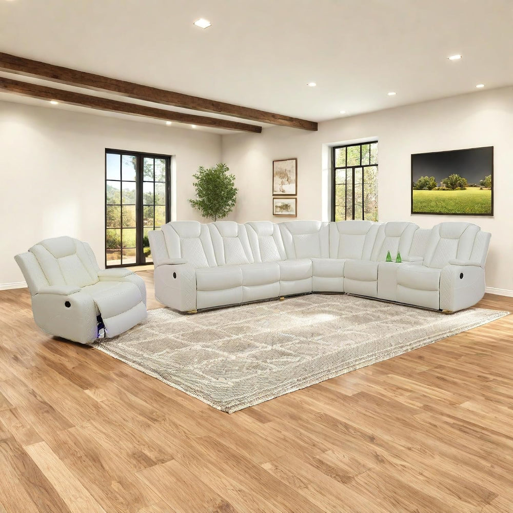Power Recliner Sofa Sectional Sofa with LED Light for Living Room, Air Leathe...